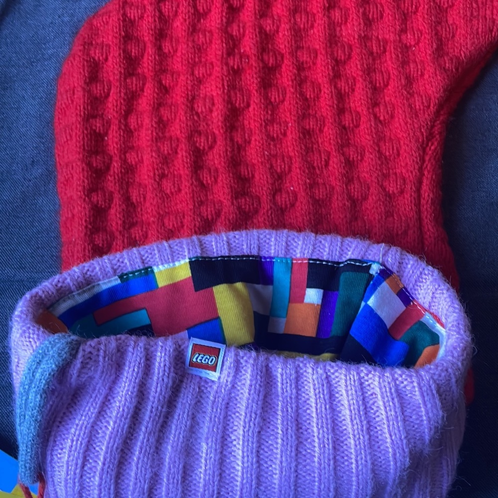 LEGO x TARGET Colorblock Holiday Stocking NEW Sweater Knit Red Pink - Picture 6 of 8